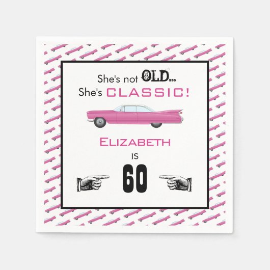 Aangepast jaar ze is niet oud, maar klassieke auto servet (Voorkant)