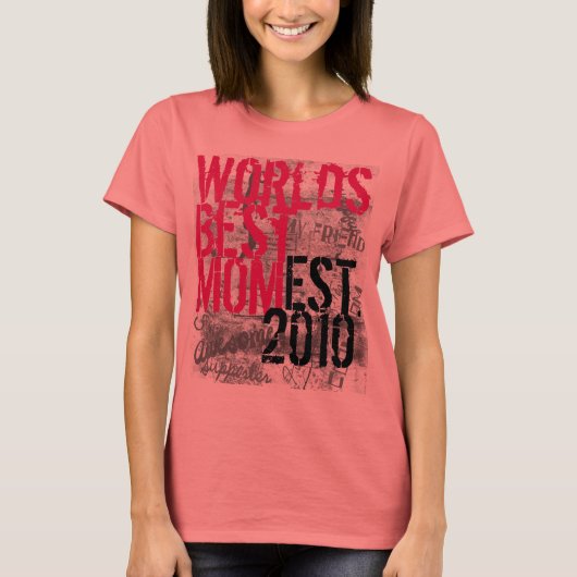 Aangepast jaar zwart, hotroze wereld Beste mama T- T-shirt (Voorkant)