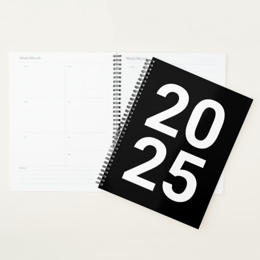 Aangepast jaar zwarte witte moderne typografie planner (Display)