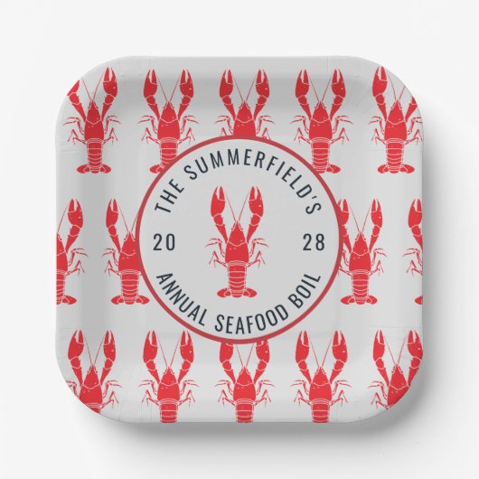 Aangepast jaars zomerkrabboil papieren bordje (Voorkant)