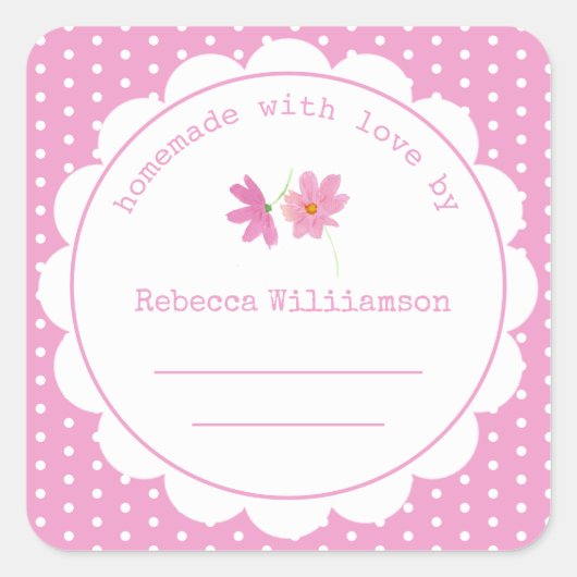 Aangepast jam Canning | Homemade Pink Polka Dot. Vierkante Sticker (Voorkant)