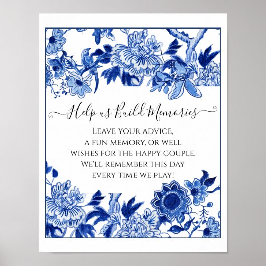 Aangepast Jenga Bruidsfeest Bord 25x30 cm Blauw Wi Poster (Voorkant)