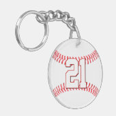 Aangepast Jersey nummer of Initiaal Baseball Playe Sleutelhanger (Voorkant Links)