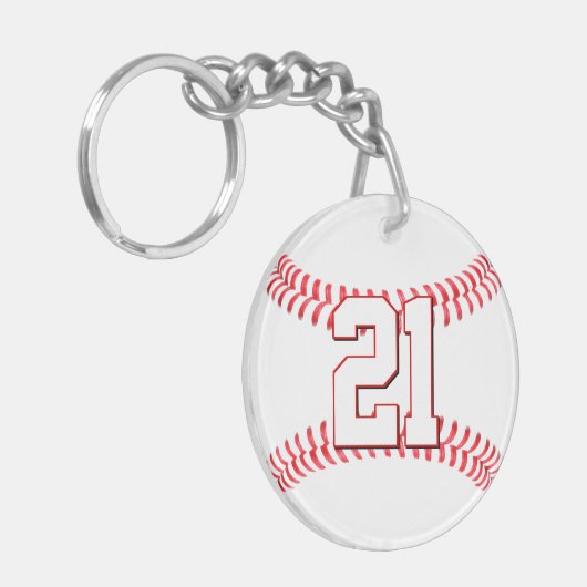 Aangepast Jersey nummer of Initiaal Baseball Playe Sleutelhanger (Voorkant Links)