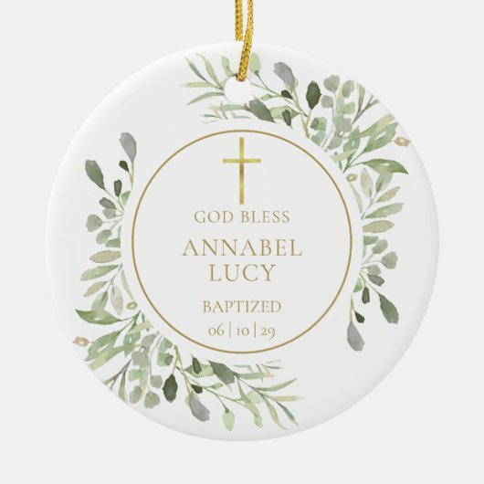 Aangepast jongetje of meisjesbaptisme Foto Greener Keramisch Ornament (Voorkant)