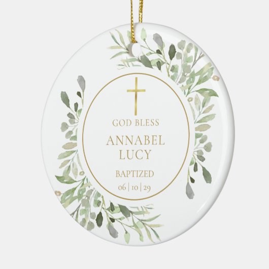 Aangepast jongetje of meisjesbaptisme Foto Greener Keramisch Ornament (Links)