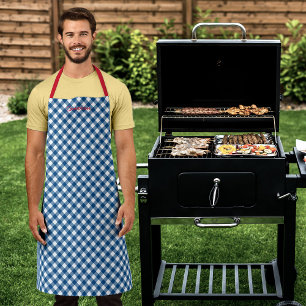 Aangepast Jouw naam Blue Gingham toevoegen Schort