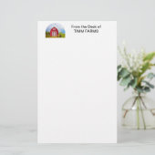 Aangepast Jouw naam Red Barn Blue Sky Briefpapier (Staand voorkant)