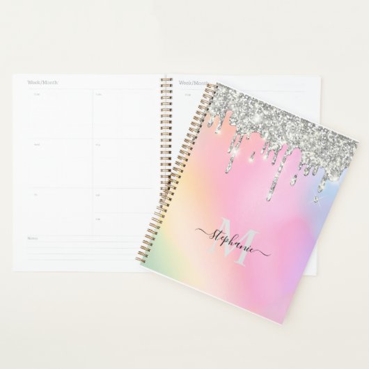 Aangepast Jouw naam Script Silver Glitter Drivers Planner (Display)