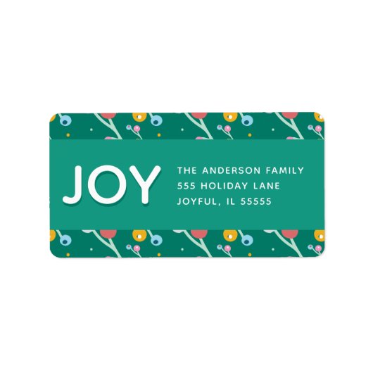 Aangepast Joy Holiday Berries Groen Modern Adres Etiket (Voorkant)