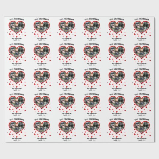 Aangepast Jubileum Hart Foto Collage Cadeaupapier (Vlak)