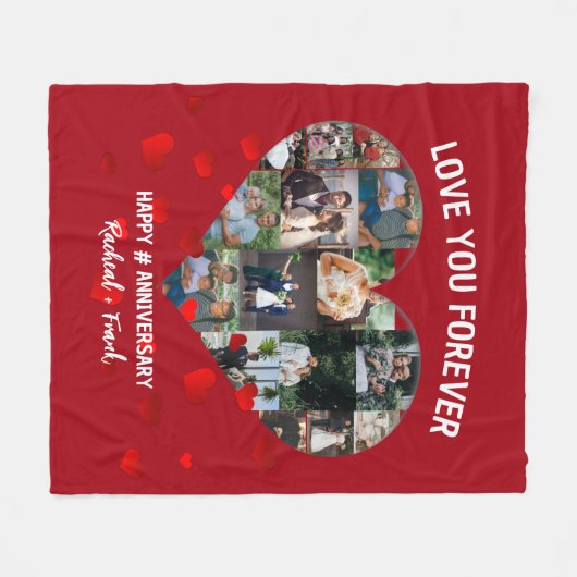 Aangepast Jubileum Hart Foto Collage Fleece Deken (Voorkant (Horizontaal))