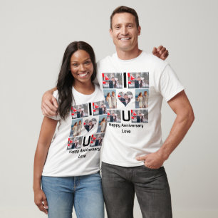 Aangepast Jubileum Ik hou van je 7 Fotocollage T-shirt