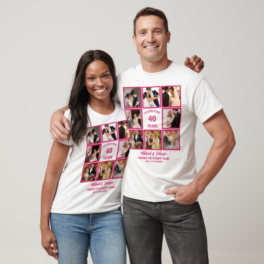Aangepast Jubileum van 40 jaar 8 Foto Collage T-shirt (Unisex)