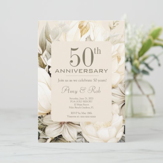 Aangepast Jubileum vanille crème boeket Feestdagenkaart (Staand voorkant)