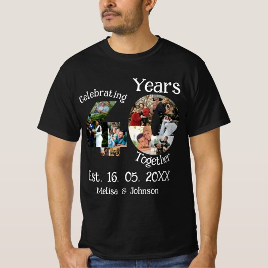 Aangepast Jubileum voor 40e bruiloft 11 Foto-colla T-shirt (Voorkant)