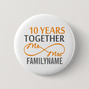 Aangepast Jubileum voor de heer en mevrouw 10de Ronde Button 5,7 Cm