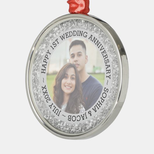 Aangepast Jubileum voor eerste bruiloft Metalen Ornament (Links)