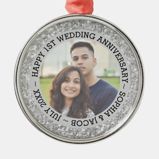 Aangepast Jubileum voor eerste bruiloft Metalen Ornament (Voorkant)