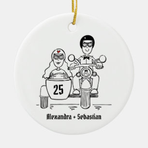 Aangepast Jubileum voor motorfiets en sidecar Wedd Keramisch Ornament