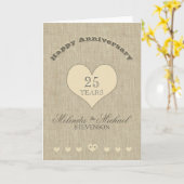 Aangepast Jubileum voor Rustic Linen Blik Kaart (Gele Bloem)