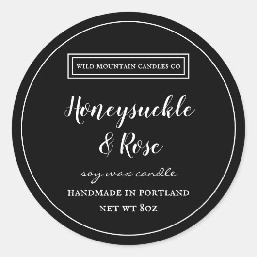 Aangepast kaarslabel voor zwart-wit ronde sticker (Voorkant)