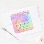 Aangepast kaartenlabel | Roze strooisel in druppel Vierkante Sticker (Envelop)