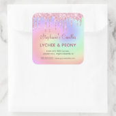 Aangepast kaartenlabel | Roze strooisel in druppel Vierkante Sticker (Tas)