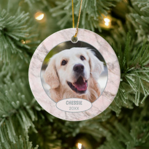 Aangepast kaartje Foto 1 kerst op faux marble Keramisch Ornament