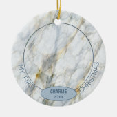 Aangepast kaartje Foto 1 Kerstmis op blauwe marmer Keramisch Ornament (Voorkant)