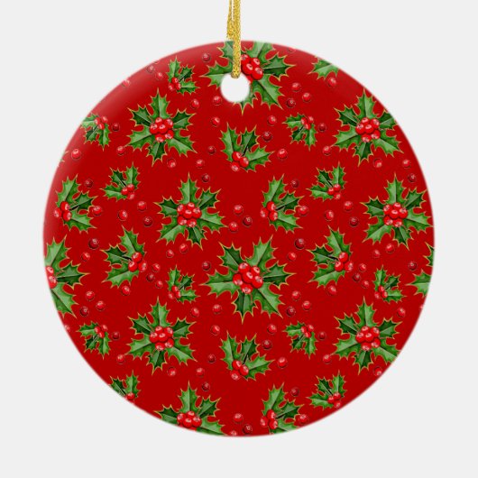 Aangepast kaartje foto 1 Kerstmis op Holly Berry Keramisch Ornament (Achterkant)