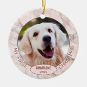 Aangepast kaartje Foto 1 Kerstmis op roze marmer Keramisch Ornament (Voorkant)