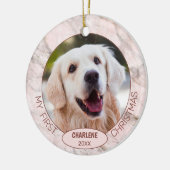 Aangepast kaartje Foto 1 Kerstmis op roze marmer Keramisch Ornament (Links)