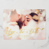 Aangepast kalligrafie schrift foto save the date folie uitnodiging (Voorkant)