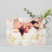 Aangepast kalligrafie schrift foto save the date folie uitnodiging (Staand Voorkant)