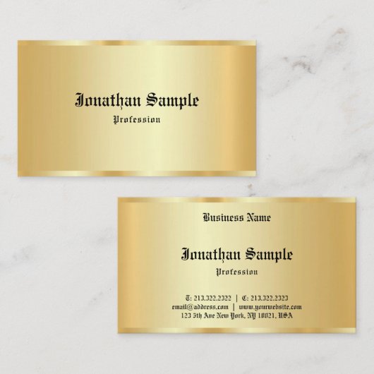 Aangepast kalligrafiekscript Faux Gold Luxury Temp Visitekaartje (Voorkant / Achterkant)