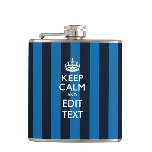 Aangepast kalm houden op blauw Stripes-decor Heupfles (Voorkant)
