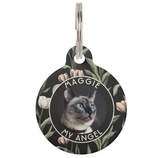 Aangepast katten cadeau Tulp bloem Huisdierpenning (Voorkant)