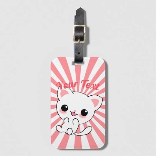 Aangepast Kawaii White Kitten afspelen Bagagelabel (Voorkant (verticaal))