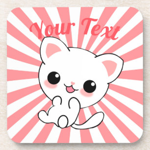 Aangepast Kawaii White Kitten afspelen Bier Onderzetter