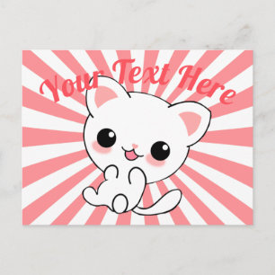 Aangepast Kawaii White Kitten afspelen Briefkaart