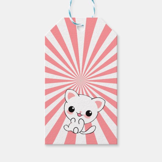 Aangepast Kawaii White Kitten afspelen Cadeaulabel (Voorkant)