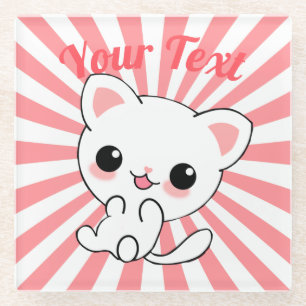 Aangepast Kawaii White Kitten afspelen Glazen Onderzetter
