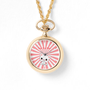 Aangepast Kawaii White Kitten afspelen Horloge