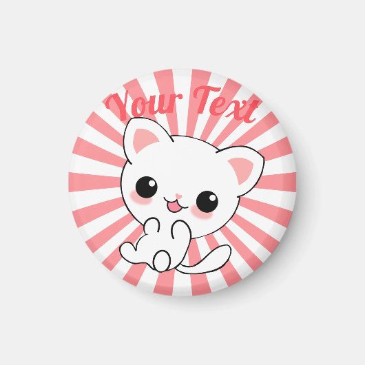 Aangepast Kawaii White Kitten afspelen Magneet (Voorkant)