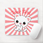 Aangepast Kawaii White Kitten afspelen Muismat (Met muis)
