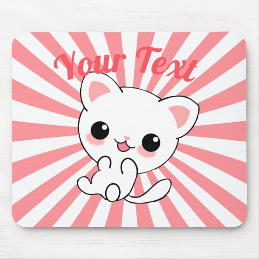 Aangepast Kawaii White Kitten afspelen Muismat (Voorkant)