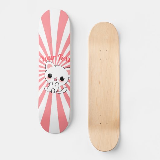 Aangepast Kawaii White Kitten afspelen Persoonlijk Skateboard (Voorkant)