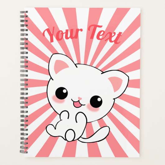 Aangepast Kawaii White Kitten afspelen Planner (Voorkant)