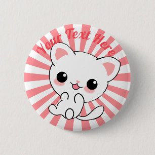 Aangepast Kawaii White Kitten afspelen Ronde Button 5,7 Cm